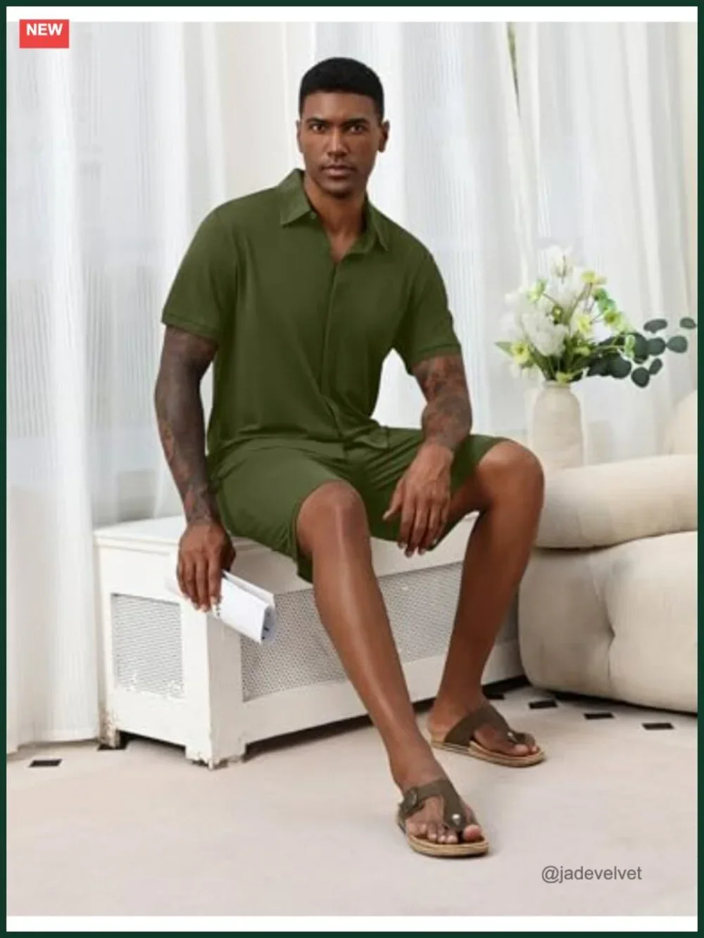 Men's 2 Piece Short Sleeve Button Down Pajama Set with Shorts